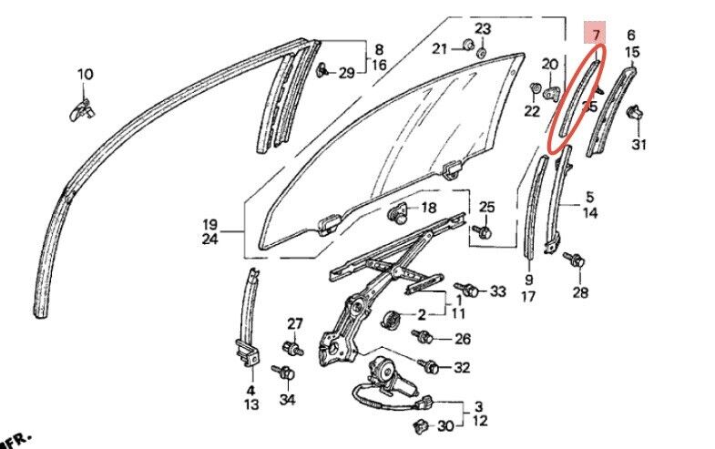 New OEM Honda B-Pillar Door Sash Guide Cover Trim 92-96 Prelude 94-01 Integra