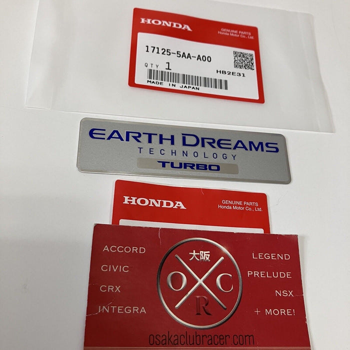 Genuine OEM 16-21 Honda Civic Earth Dreams Engine Emblem Valve Cover Turbo Badge